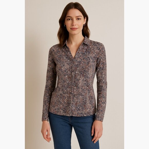 Boden Women’s Leopard Button Up Top Sz 2 Gray Leopard Print Modern Chic Neutral - Picture 1 of 13